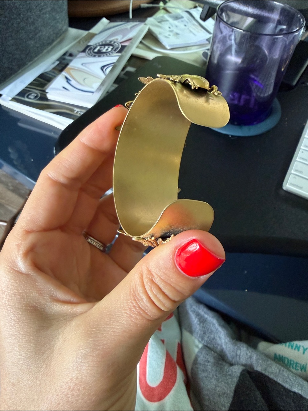 Gold Insect Embellished Cuff Bracelet - Picture 5 of 6